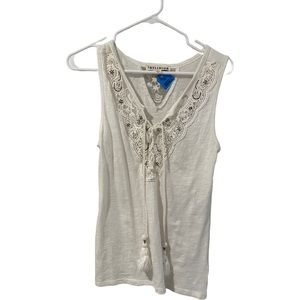Idyllwild Beaded Contrast Lace V-Neck Tie Tank Top